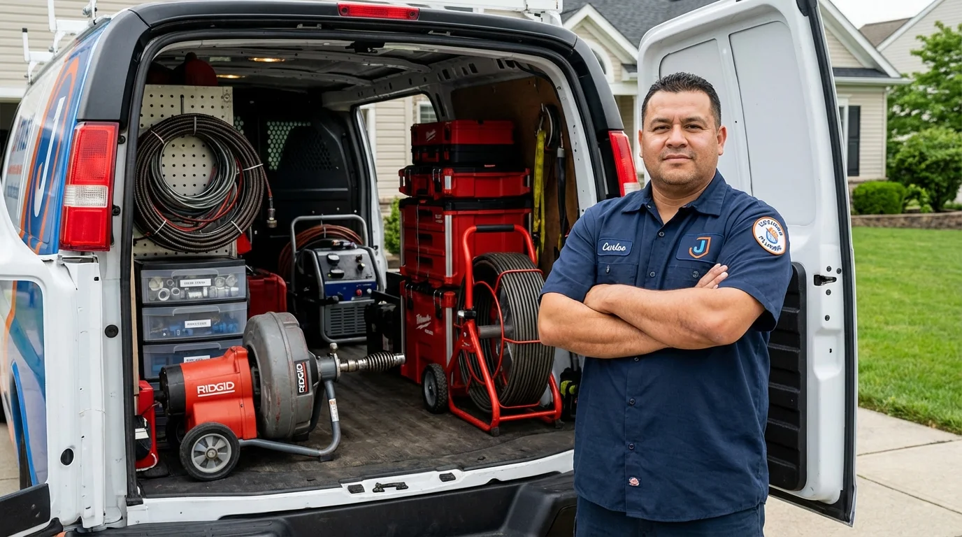 Professional drain cleaning equipment and Johns Plumbing LLC plumber in Spring Grove