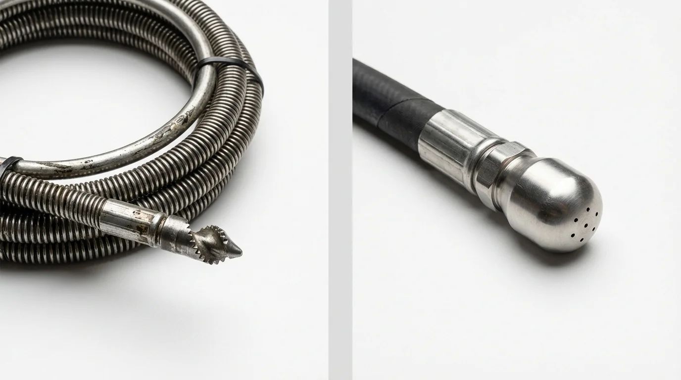 Drain snake cable and hydro jetting nozzle used for drain cleaning in Spring Grove, PA