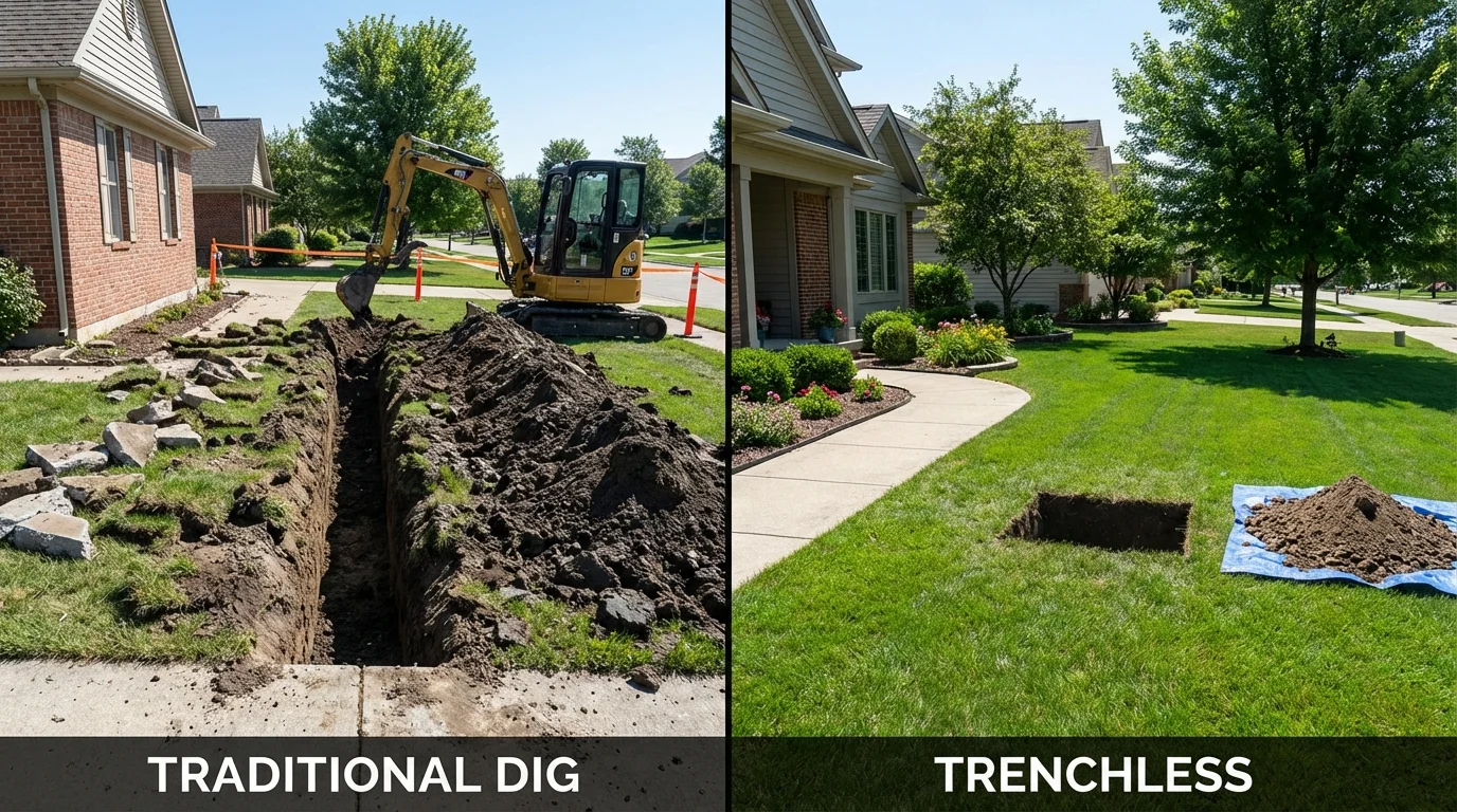 Trenchless sewer repair with minimal yard damage versus traditional excavation in Spring Grove, PA